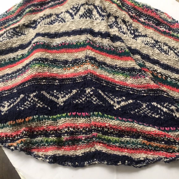 Free People Rainbow Bubble Tea Yarn Poncho Multicolored Hooded Sweater Large M L - Picture 13 of 17